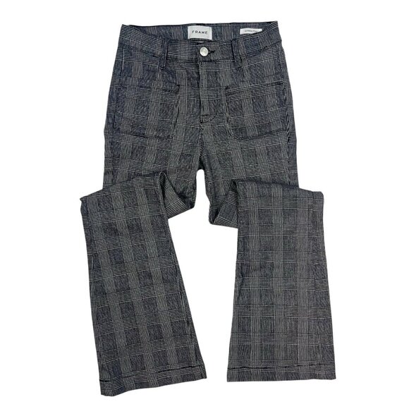 FRAME Le Bardot Flare Kick Cropped Pants Size 25 Noir Multi Glen Plaid LBF403P - Picture 2 of 11